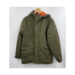Diesel Jacket Boys 18/20 Green Hooded Quilted Parka Coat Orange Lining